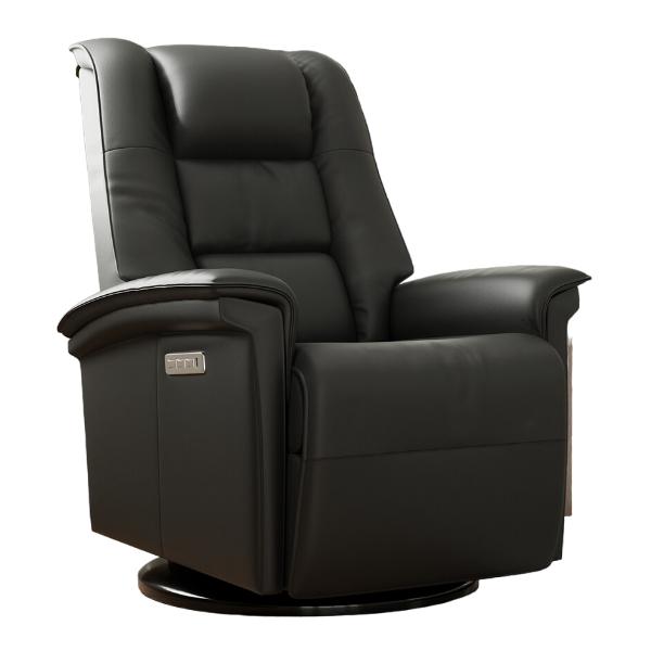 Fjords of Norway Paris Power Swivel Rocker Leather Recliner Paris Large Swing Relaxer Black