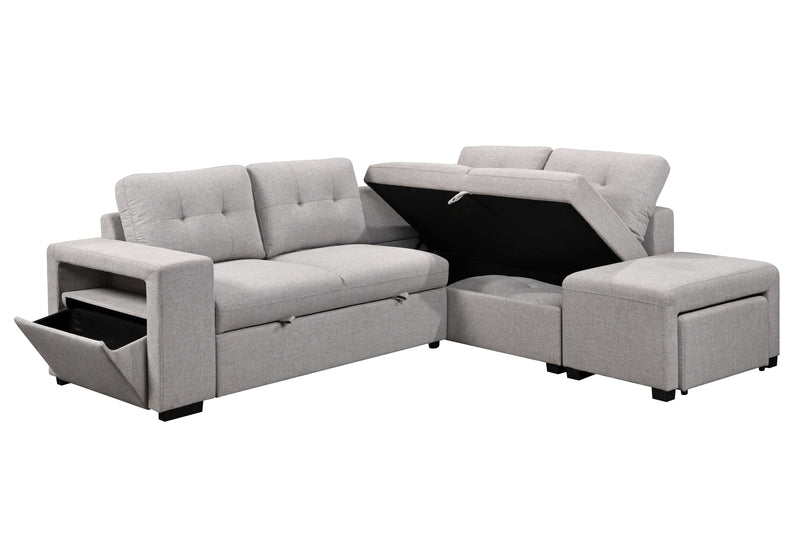 Marcella Fabric Sleeper Sectional with extra storage and ottoman