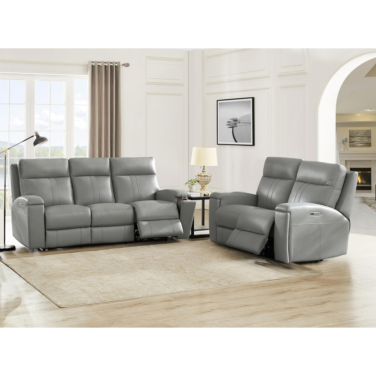 Amax Leather Sullivan 7076W Power Reclining Zero Grav. Sofa - Silver G