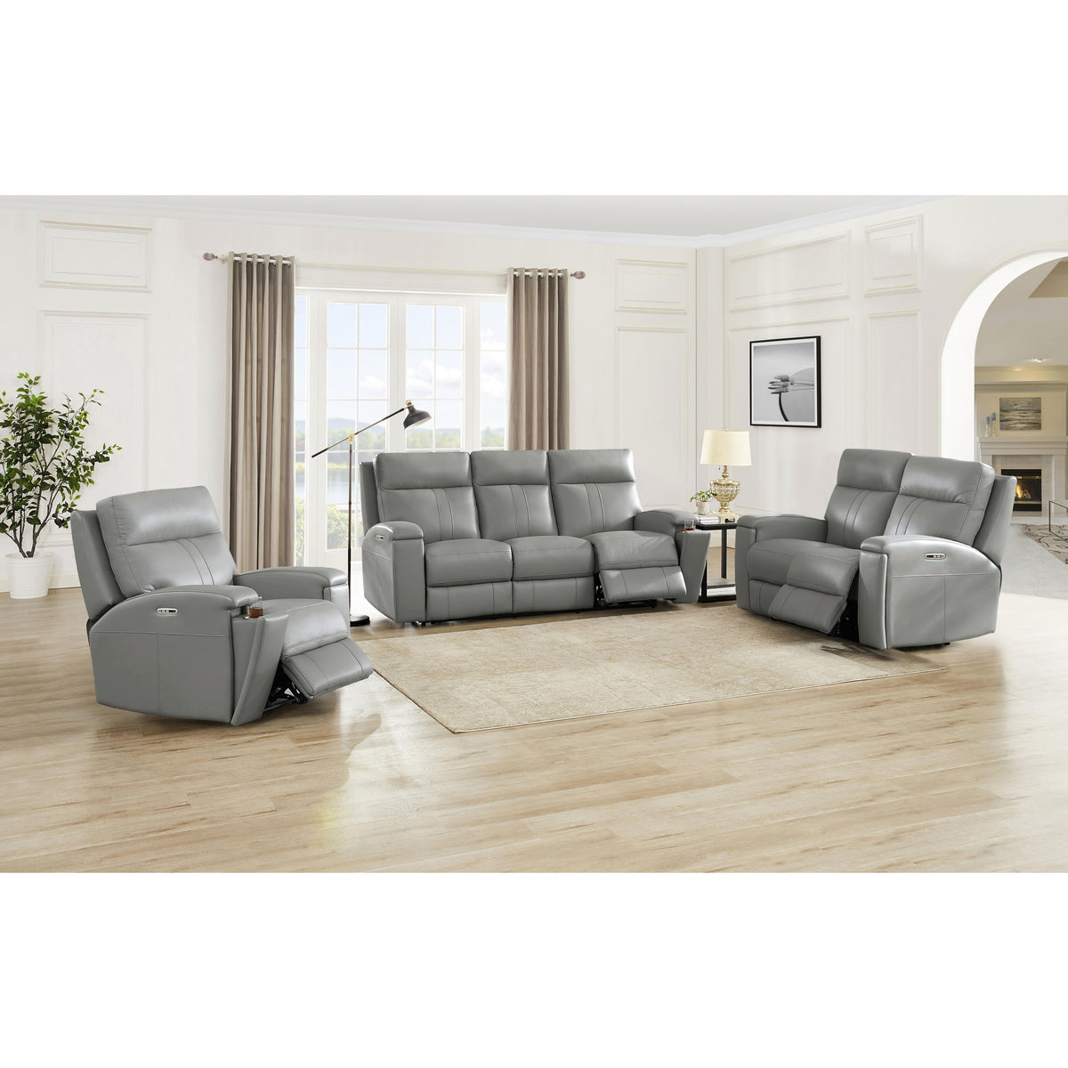 st　EP-775AW Amax Leather Sullivan 7076W Power Reclining Zero Grav. Sofa - Silver G