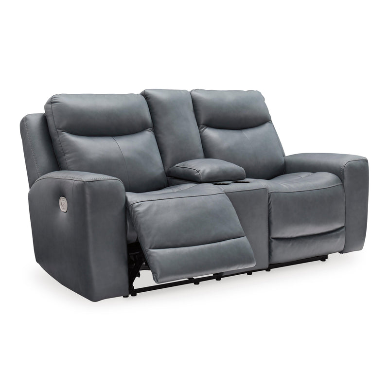 Signature Design by Ashley Mindanao Power Reclining Leather Match Loveseat U5950418C IMAGE 2