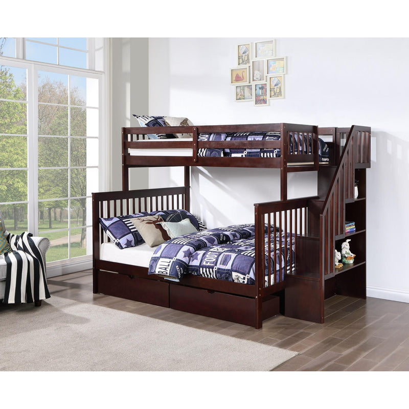 IFDC B 1850 Twin Full Bunk Bed with Set of 2 Storage Drawers Espresso