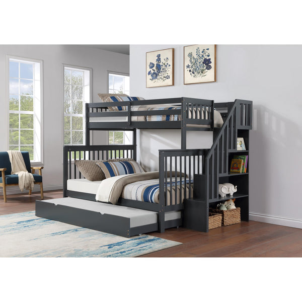 IFDC B 1851 Twin Full Bunk Bed with Single Size Pull Out Trundle Gre