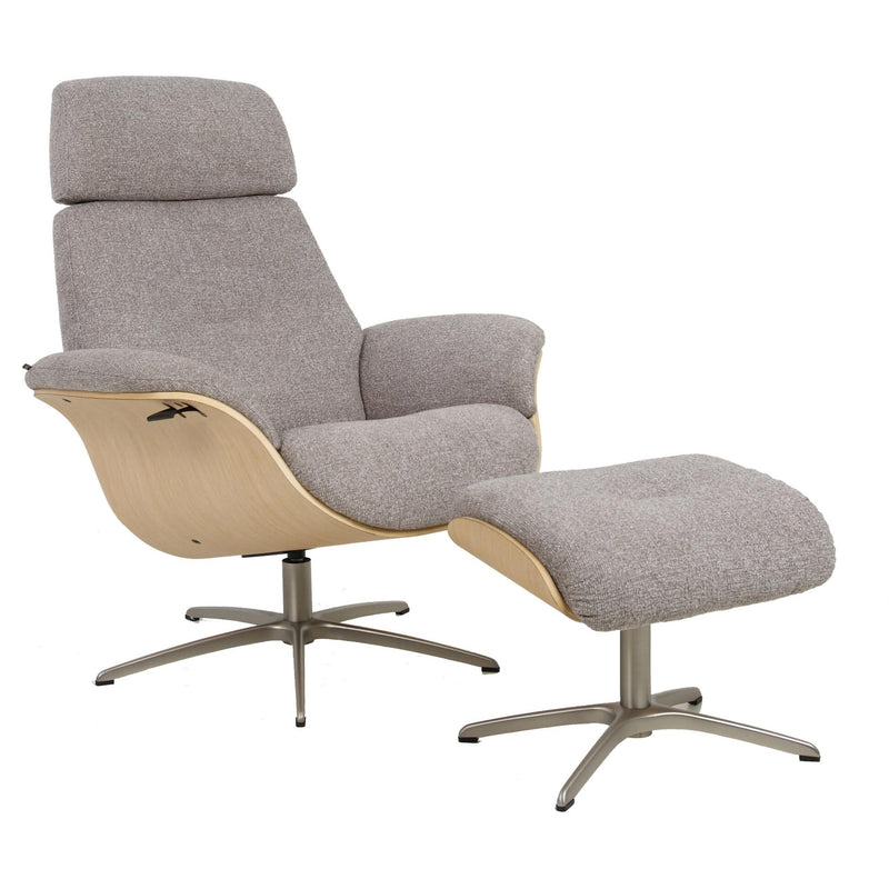 Fjords of Norway Classic Comfort Collection Falcon Chair/otto - Maple Grey Fabric Whitewash on Oak and Brushed Steel Base IMAGE 1