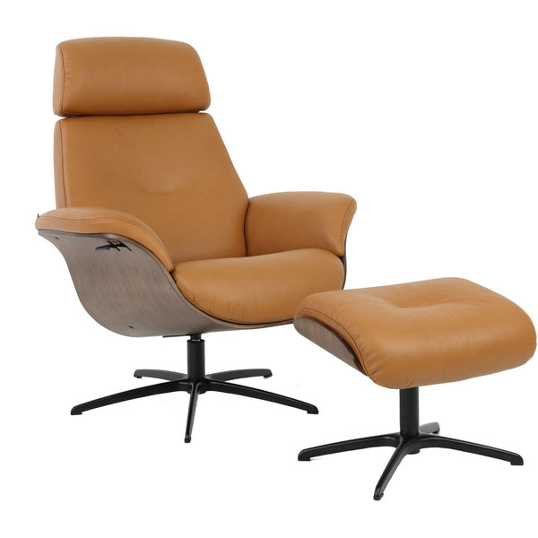 Fjords of Norway Classic Comfort Collection Falcon Chair/otto - SL Cigar Leather Mocha on Oak and Black Base IMAGE 1