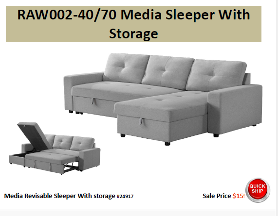 NL Furniture Media Fabric Sofabed sectional with Storage 1-RAW002