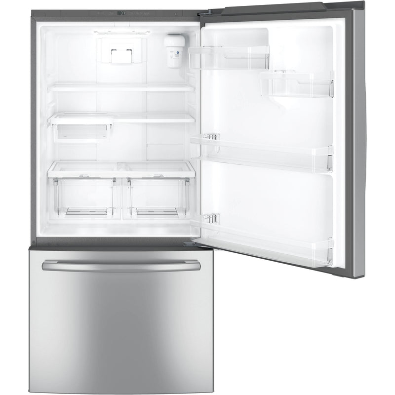 GE 33-inch, 24.9 cu.ft. Bottom Freezer Refrigerator with Ice Dispenser GDE25ESKSS IMAGE 3
