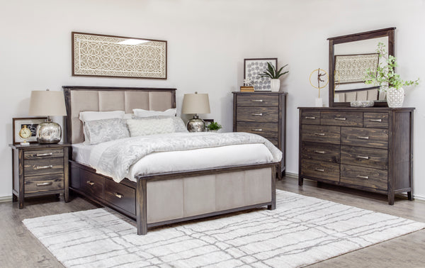 Mako Wood Furniture Scarlet Queen Panel Bed Upholstery with Storage 4100-ST-Q