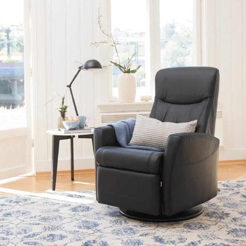 Fjords of Norway Oslo Swivel Glider Leather Recliner Oslo Small-NL-101-BLACK IMAGE 3