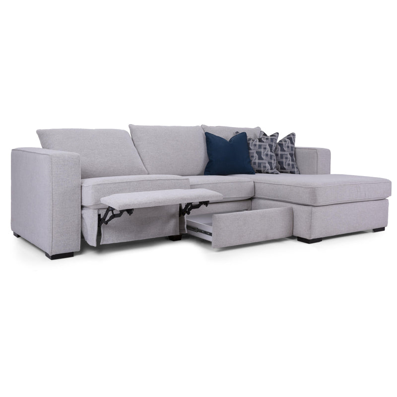 Decor-Rest Furniture Power Reclining Fabric 2 pc Sectional 2900 Sofa Chaise with Power Recliner and Storage IMAGE 1