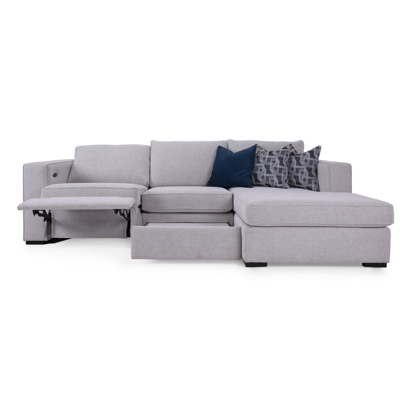 Decor-Rest Furniture Power Reclining Fabric 2 pc Sectional 2900 Sofa Chaise with Power Recliner and Storage IMAGE 2
