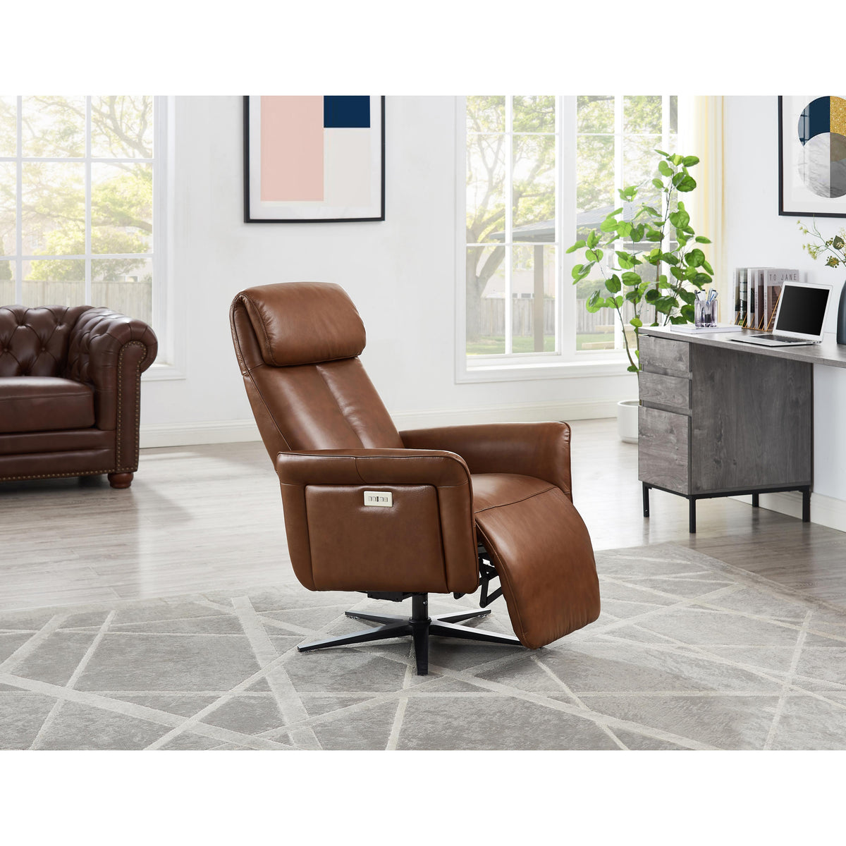 Amax Leather Tulip 8001S-10PSB-1566A Power Swivel Recliner with Batter