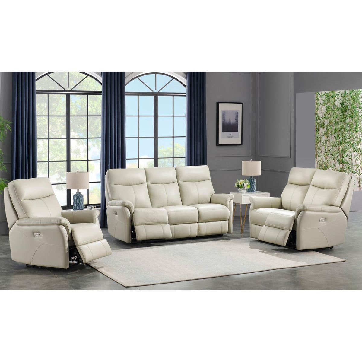 Amax Leather Veronica 6593 Zero Gravity Sofa - Bedford Vanilla